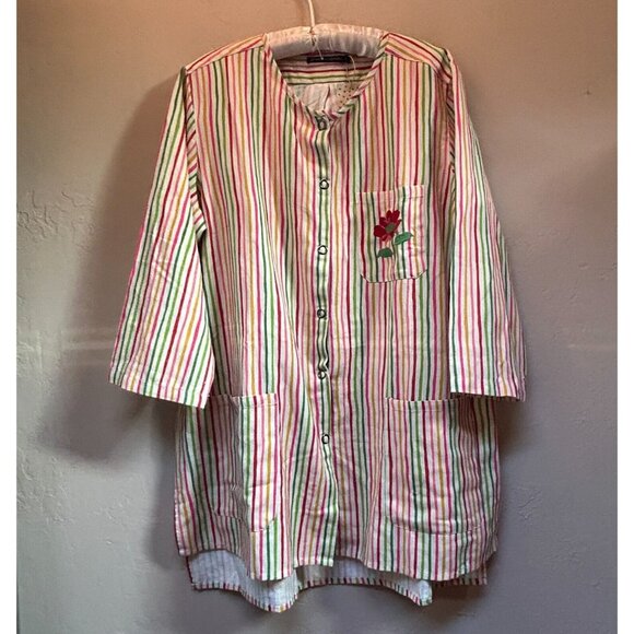 Gudrun Sjoden Womens Farmer Shirt Large Striped Snap Front Lagenlook New $128